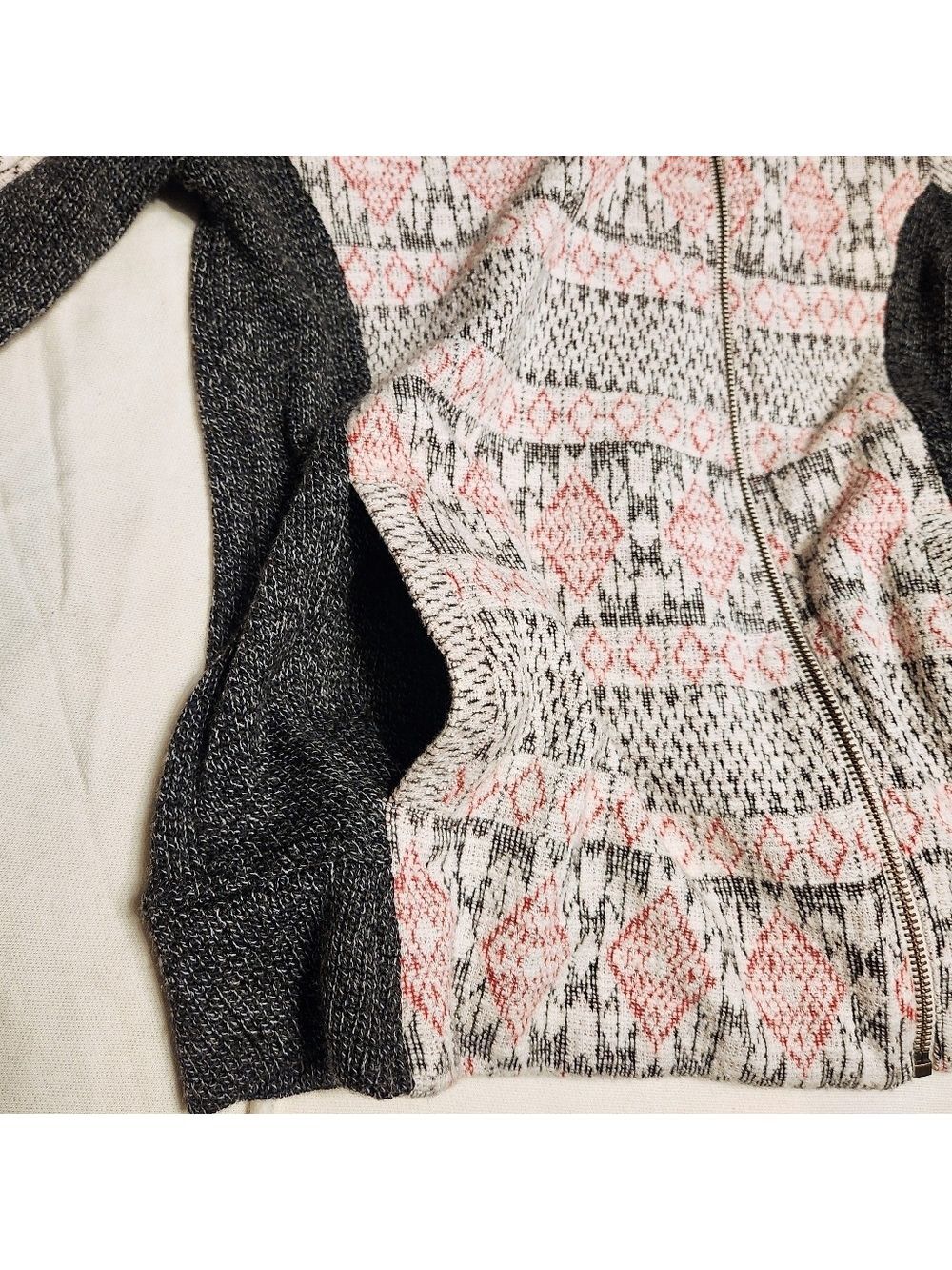 Lucky Brand Asymmetrical Zip Tribal Knit Sweater Jacket Small - Picture 8 of 12